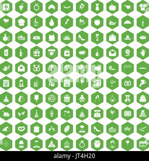 100 cake icons hexagon green Stock Vector