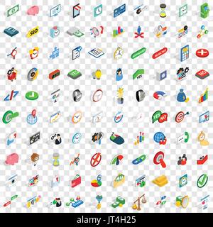 100 trade icons set, isometric 3d style Stock Vector