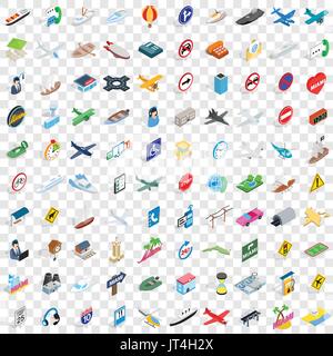100 traffic icons set, isometric 3d style Stock Vector