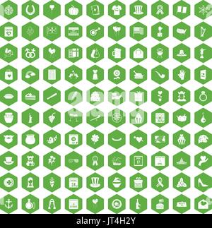 100 calendar icons hexagon green Stock Vector