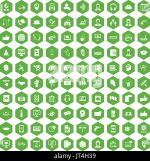 100 call center icons hexagon green Stock Vector