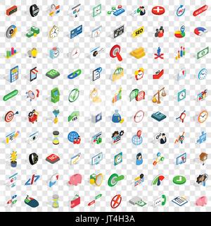 100 transaction icons set, isometric 3d style Stock Vector