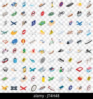 100 transportation icons set, isometric 3d style Stock Vector