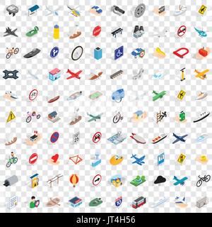 100 transport and road icons set, isometric style Stock Vector