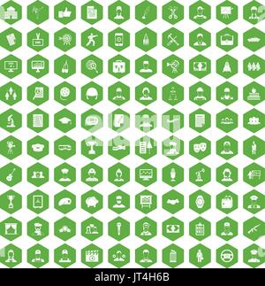 100 career icons hexagon green Stock Vector