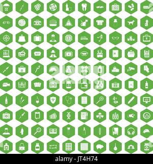 100 case icons hexagon green Stock Vector