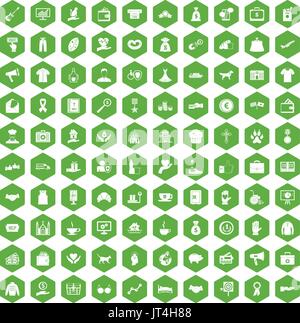 100 charity icons hexagon green Stock Vector