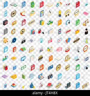 100 type icons set, isometric 3d style Stock Vector