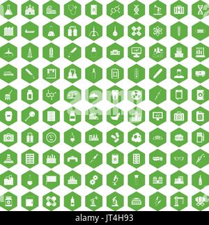 100 chemical industry icons hexagon green Stock Vector