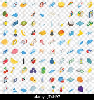 100 universal icons set, isometric 3d style Stock Vector