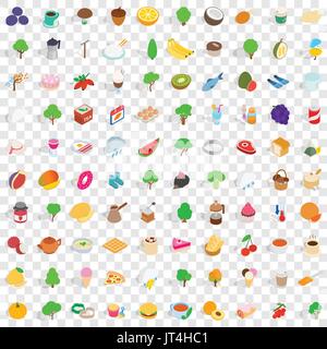 100 vegetarian icons set, isometric 3d style Stock Vector