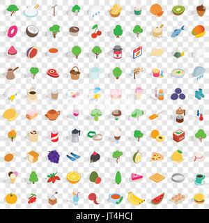 100 vegetarian cafe icons set, isometric 3d style Stock Vector