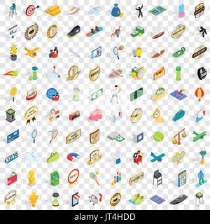 100 victory icons set, isometric 3d style Stock Vector