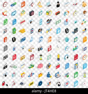 100 video icons set, isometric 3d style Stock Vector