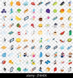 100 vigorous icons set, isometric 3d style Stock Vector