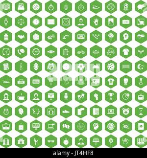 100 clock icons hexagon green Stock Vector