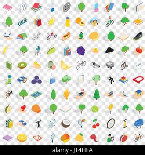 100 vitality icons set, isometric 3d style Stock Vector