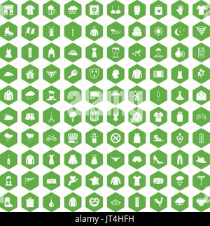 100 clothing icons hexagon green Stock Vector