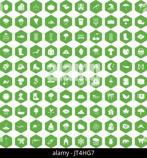 100 clouds icons hexagon green Stock Vector