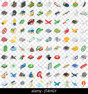 100 war icons set, isometric 3d style Stock Vector