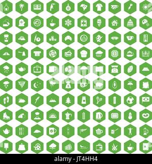 100 coffee cup icons hexagon green Stock Vector