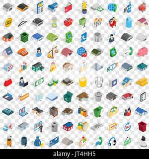 100 warehouse icons set, isometric 3d style Stock Vector