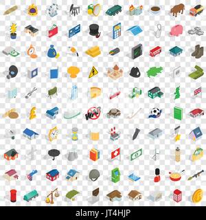 100 wealth icons set, isometric 3d style Stock Vector