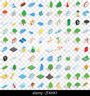 100 weather icons set, isometric 3d style Stock Vector