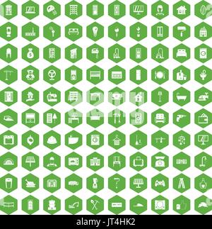 100 comfortable house icons hexagon green Stock Vector