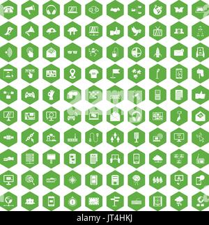 100 communication icons hexagon green Stock Vector
