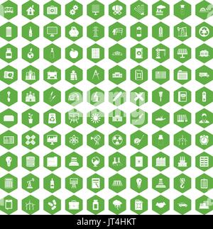 100 company icons hexagon green Stock Vector