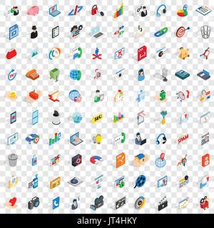 100 web and mobile icons set, isometric 3d style Stock Vector