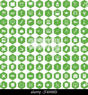 100 compass icons hexagon green Stock Vector