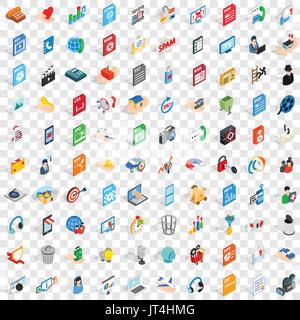 100 website icons set, isometric 3d style Stock Vector