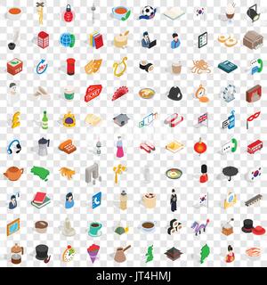 100 wellness icons set, isometric 3d style Stock Vector