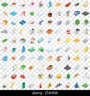 100 winter icons set, isometric 3d style Stock Vector