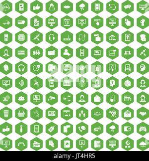 100 contact us icons hexagon green Stock Vector