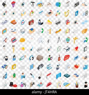 100 work icons set, isometric 3d style Stock Vector