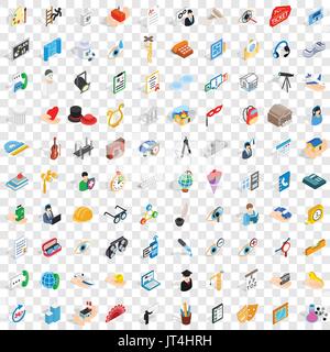 100 work space icons set, isometric 3d style Stock Vector