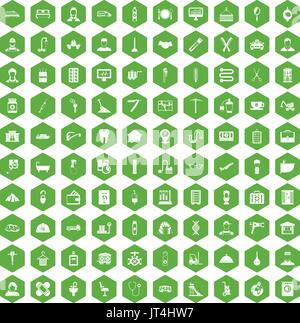 100 craft icons hexagon green Stock Vector