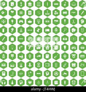 100 creative idea icons hexagon green Stock Vector
