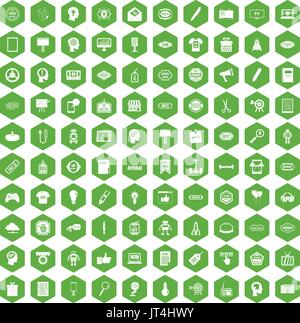 100 creative marketing icons hexagon green Stock Vector