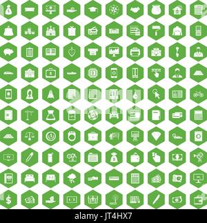 100 credit icons hexagon green Stock Vector