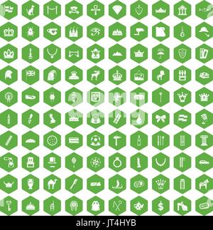 100 crown icons hexagon green Stock Vector