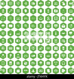 100 cyber security icons hexagon green Stock Vector