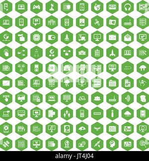 100 database and cloud icons hexagon green Stock Vector