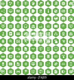 100 database icons hexagon green Stock Vector