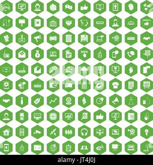 100 data exchange icons hexagon green Stock Vector