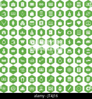 100 deposit icons hexagon green Stock Vector