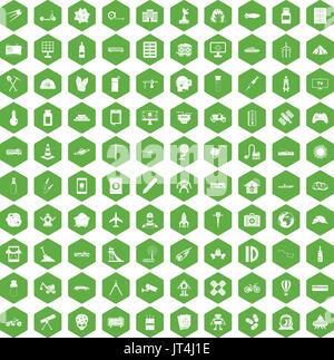 100 development icons hexagon green Stock Vector